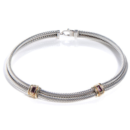David Yurman 18k White Gold 14k Yellow Gold Pink Tourmaline Cable Choker 3 of 7