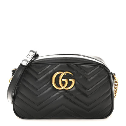 Gucci Calfskin Matelasse Small GG Marmont Chain Shoulder Bag Black 1 of 10