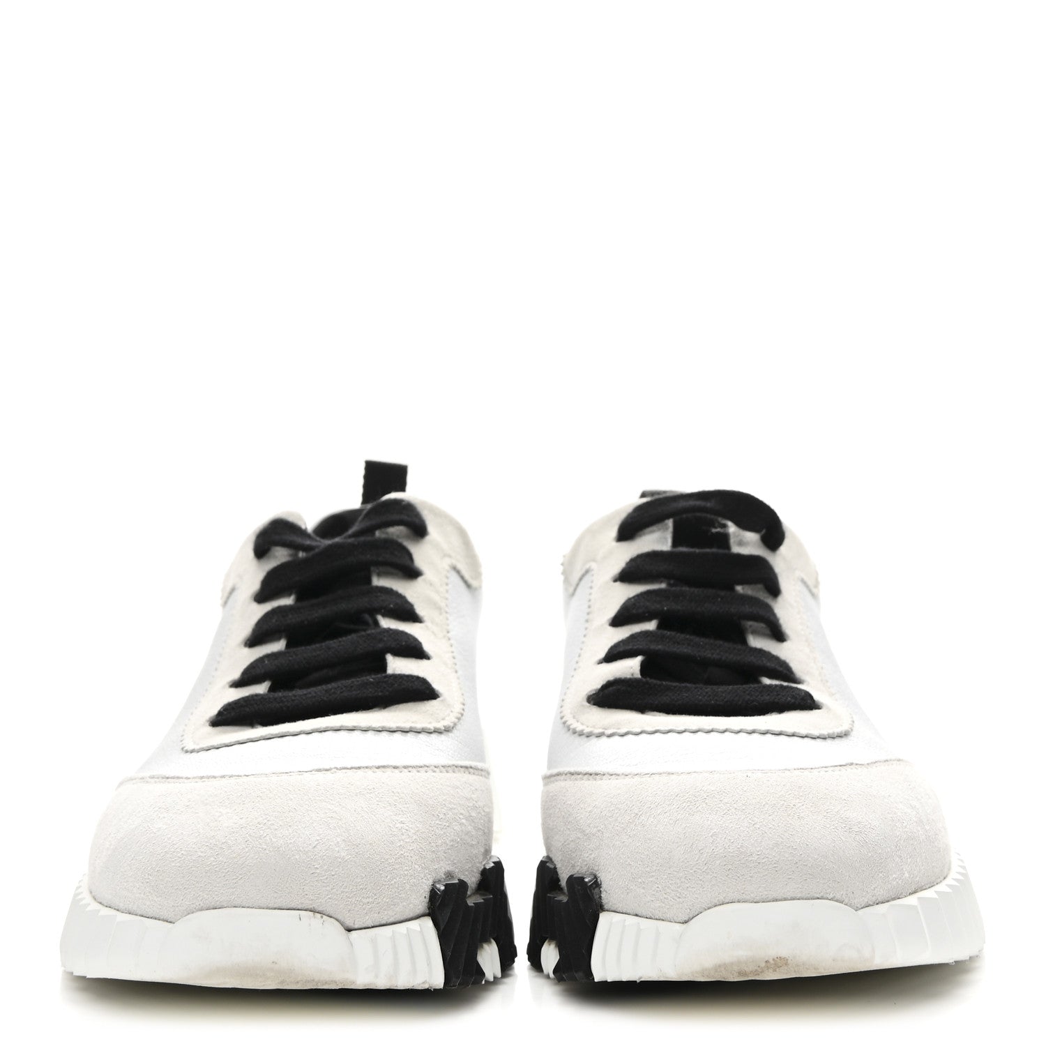 Hermes Sport Goatskin Suede Goatskin Bouncing Sneakers 37 White Black 3 of 9