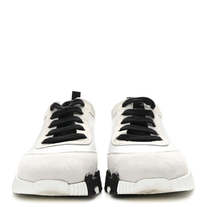 Hermes Sport Goatskin Suede Goatskin Bouncing Sneakers 37 White Black 3 of 9