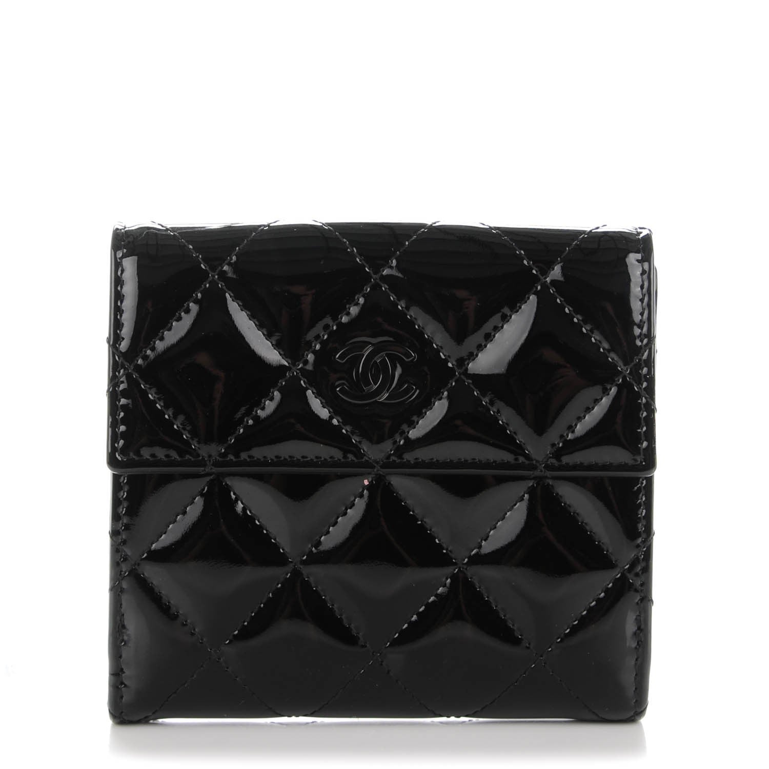 Chanel Patent Quilted Compact French Flap Wallet Black 1 of 7
