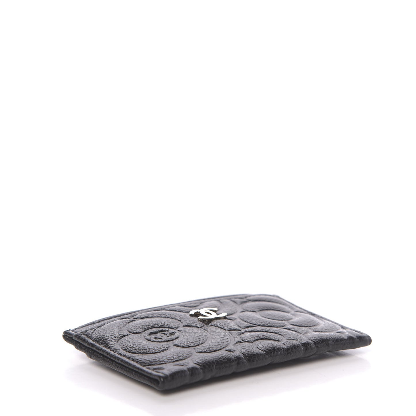 Caviar Camellia Embossed Card Holder Black