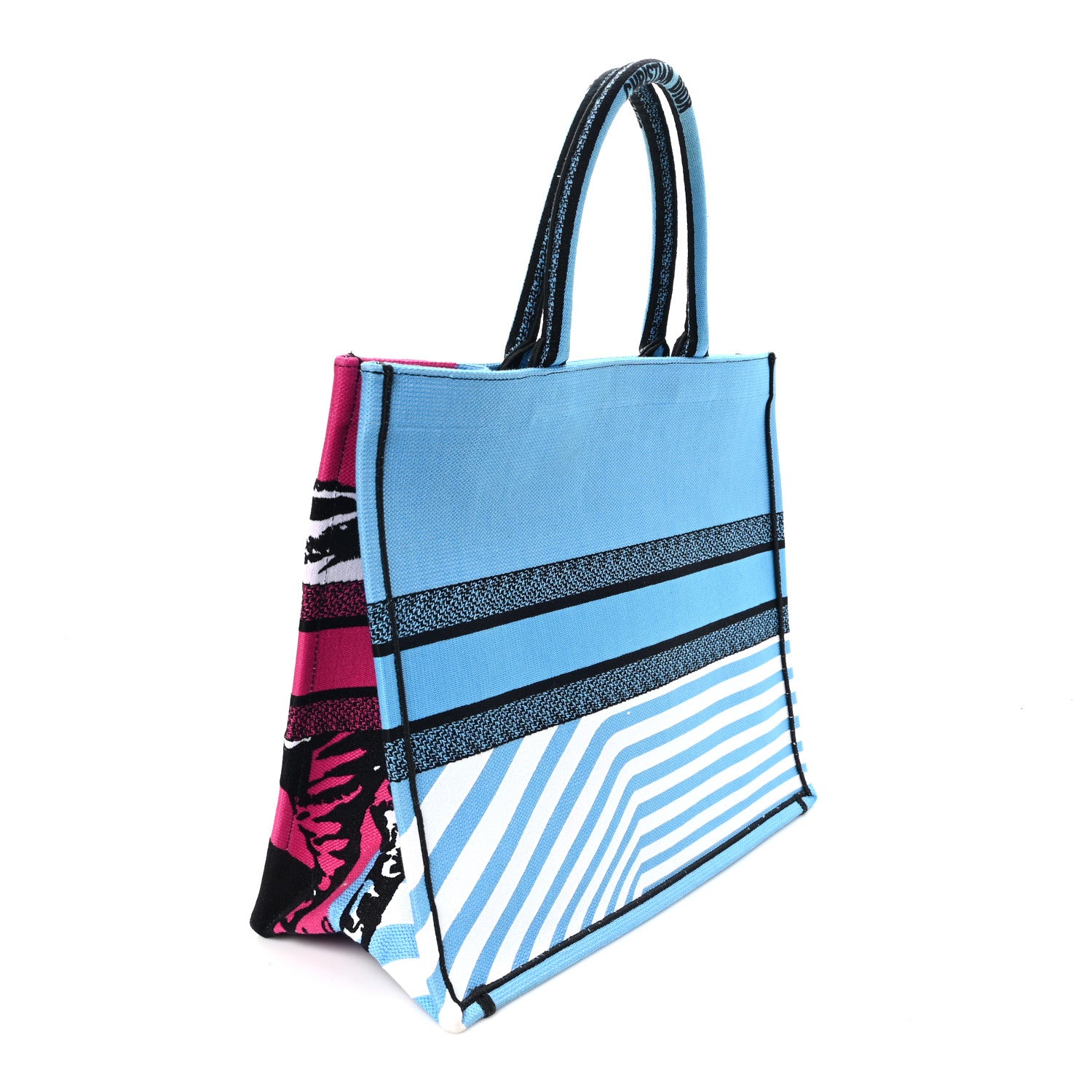 Christian Dior Canvas Embroidered Large Jungle Pop Book Tote Blue