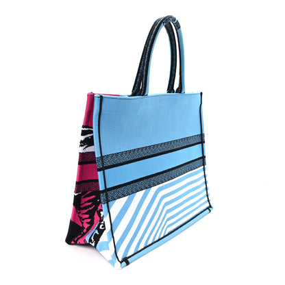 Christian Dior Canvas Embroidered Large Jungle Pop Book Tote Blue Multicolor 3 of 11