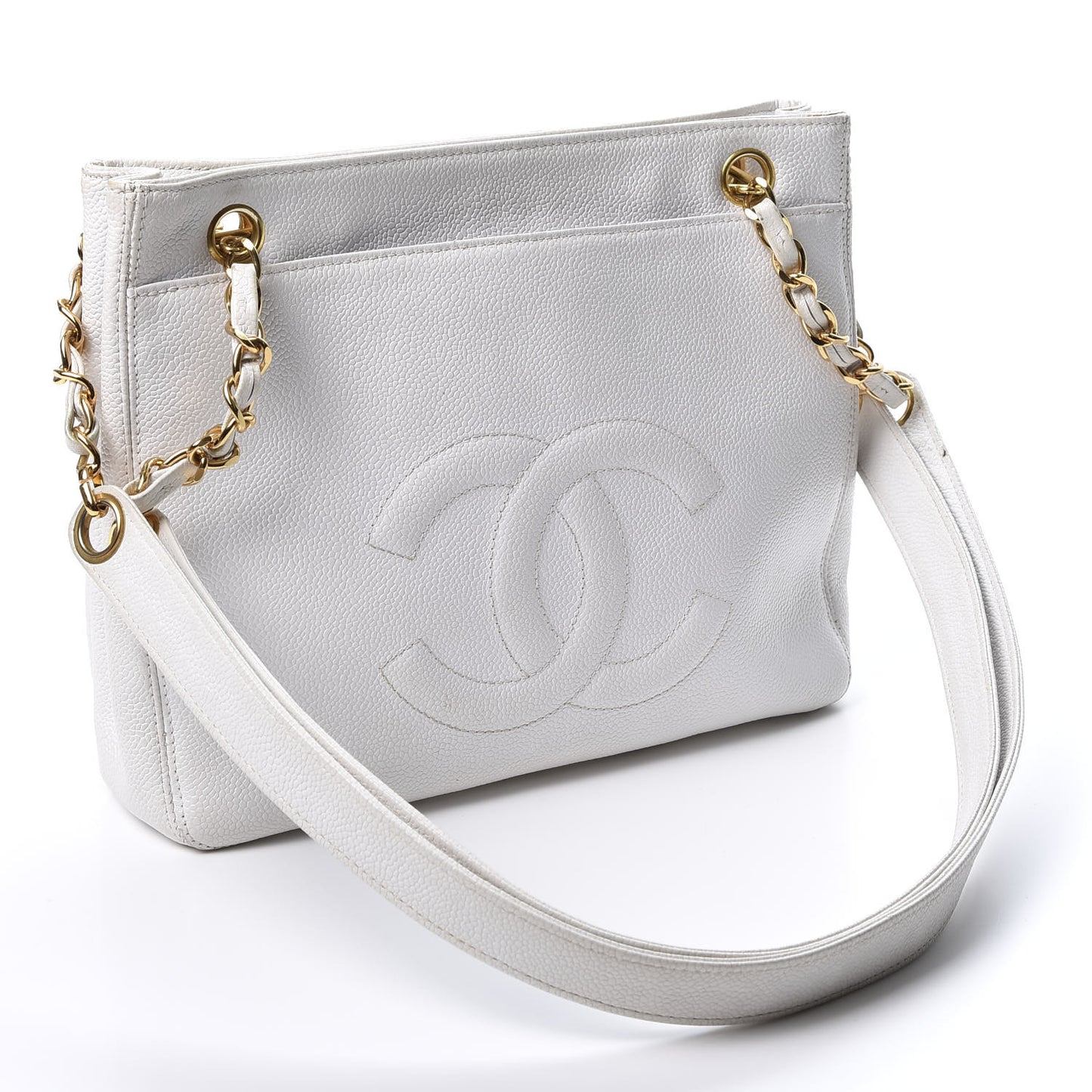 Caviar Flap Shoulder Bag White