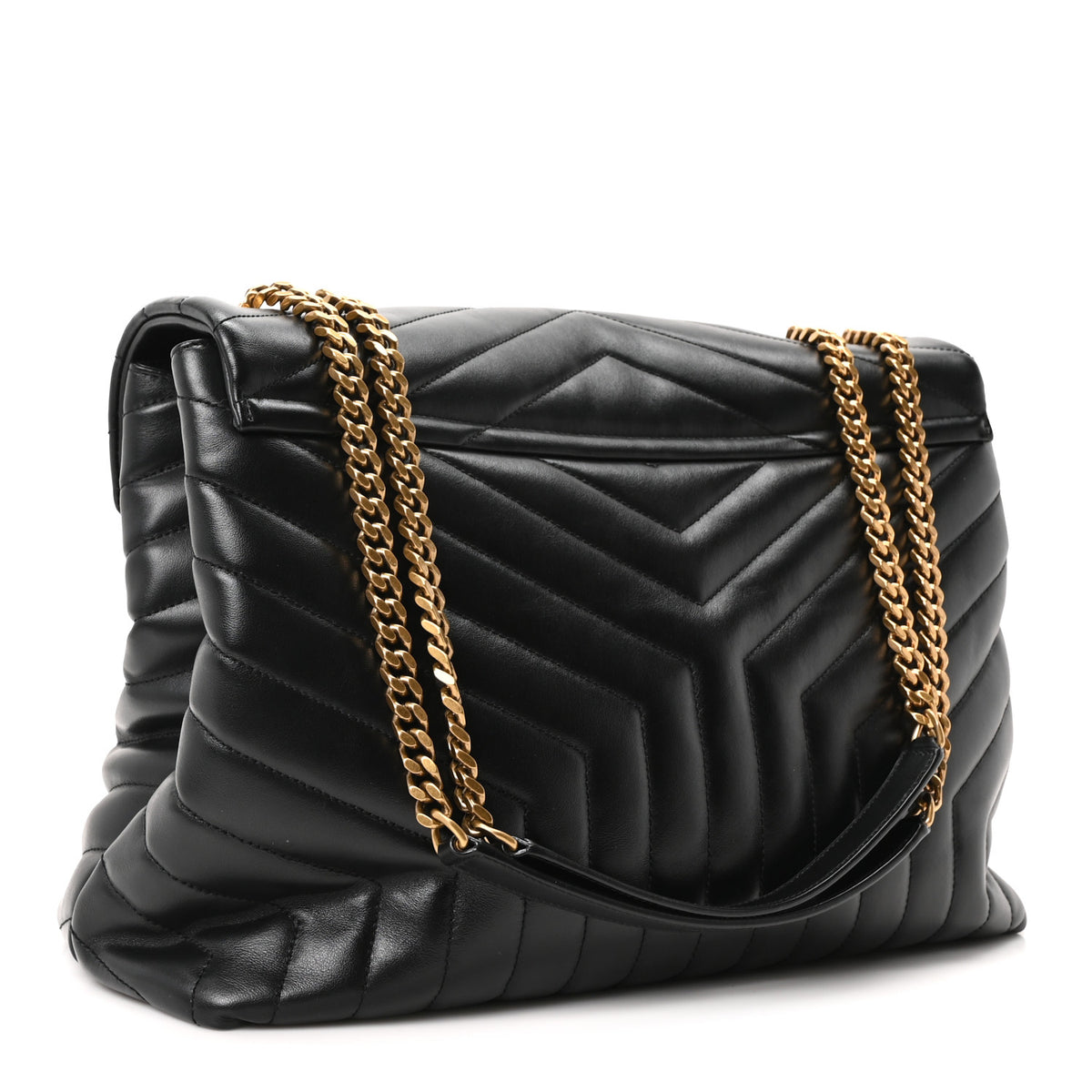 Calfskin Y Quilted Monogram Large Loulou Chain Satchel Black