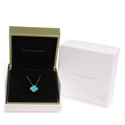 Van Cleef & Arpels 18K Yellow Gold Turquoise Vintage Alhambra Pendant Necklace 5 of 5