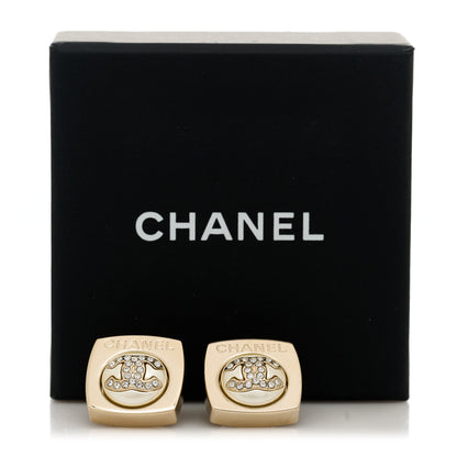 Chanel Metal Pearl Crystal CC Logo Square Earrings Gold Pearly White 5 of 5