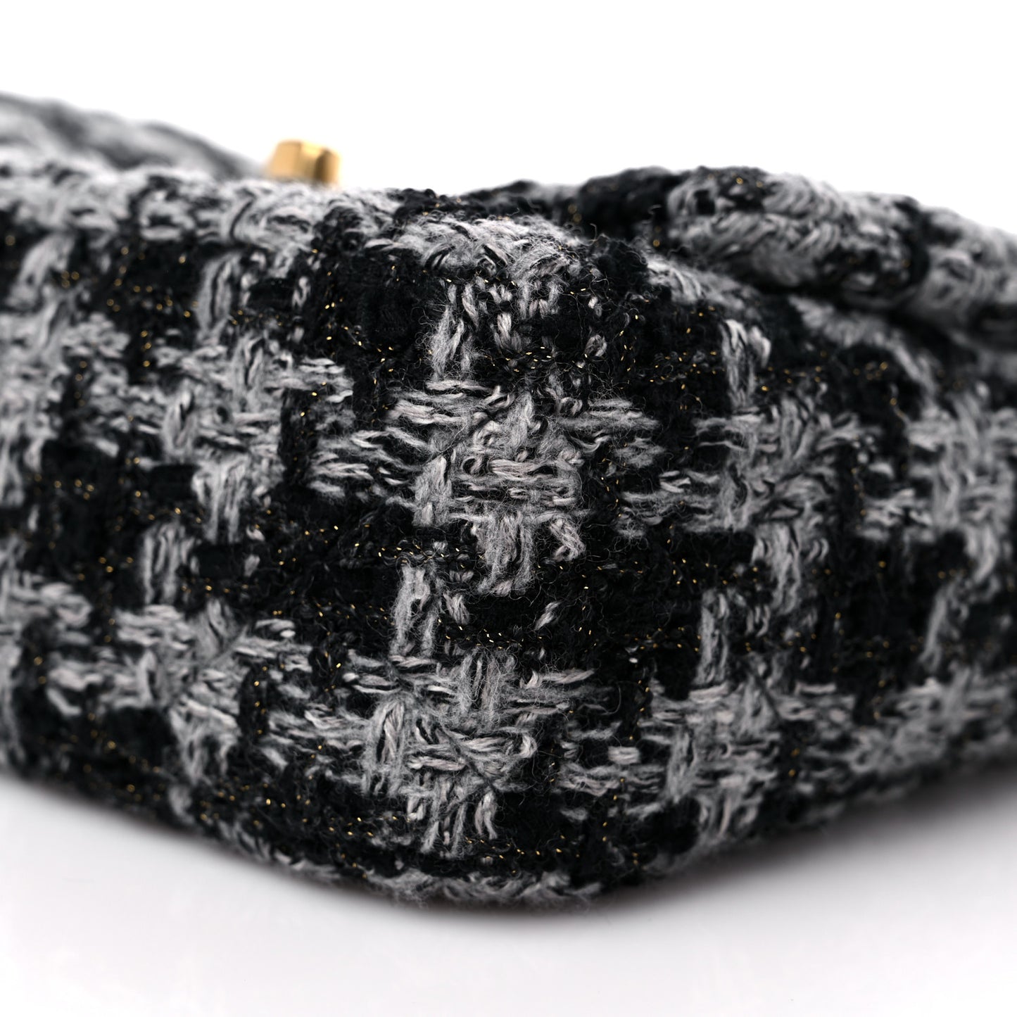 Wool Tweed Quilted Small Elegant Chain Flap Black Grey