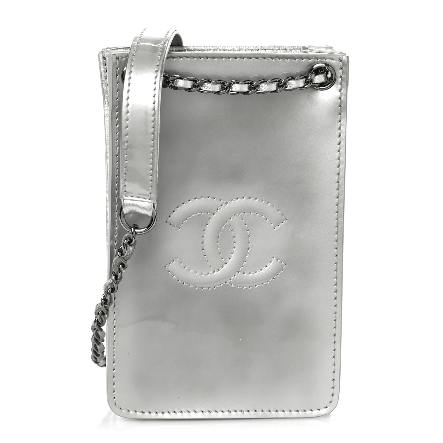 Metallic Patent Crossbody CC Phone Holder Silver