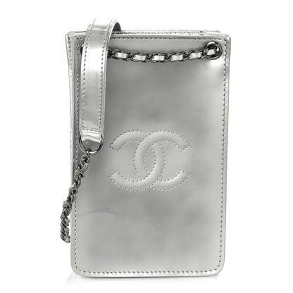 Chanel Metallic Patent Crossbody CC Phone Holder Silver 1 of 12