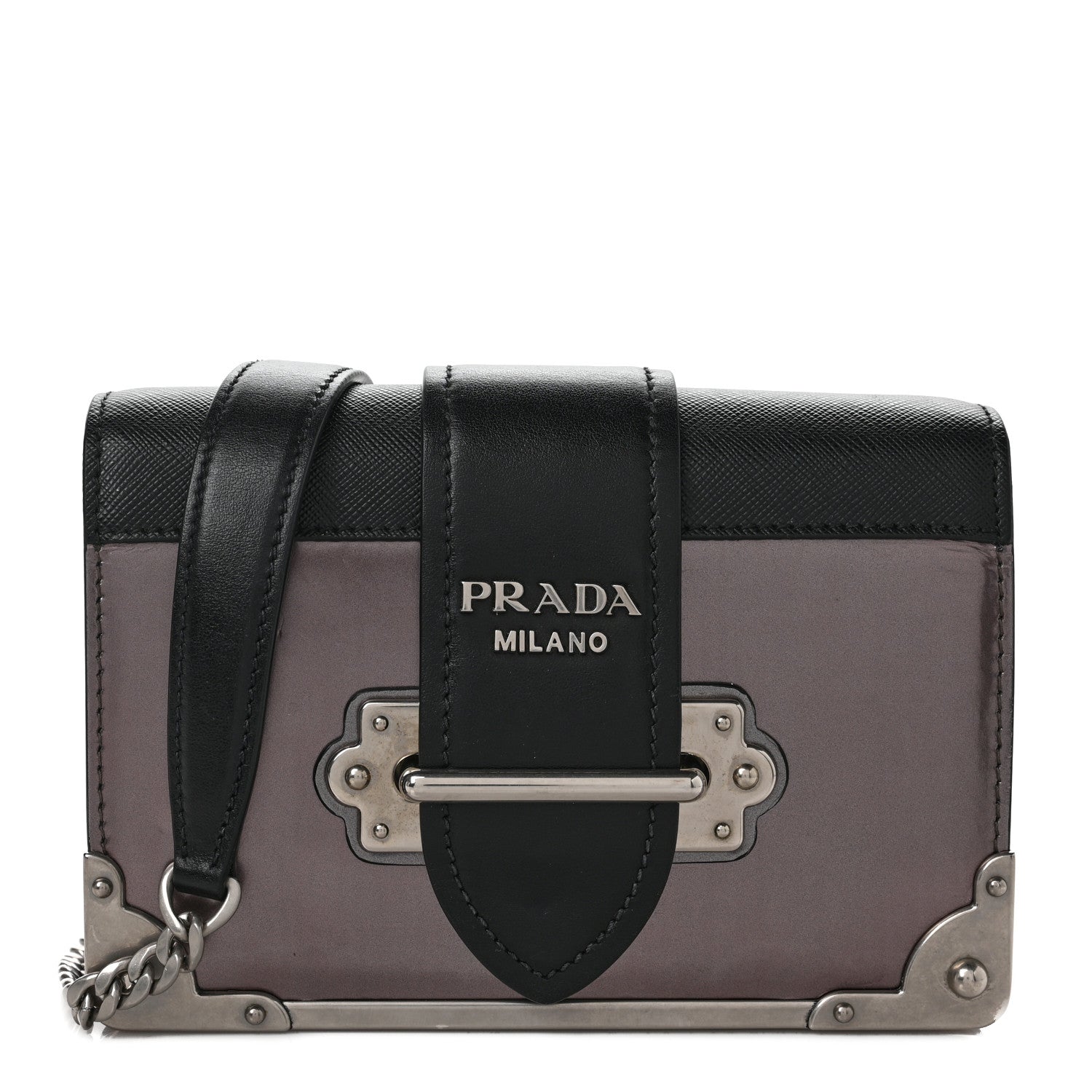 Prada Metallic Vitello Saffiano Cahier Bag Ferro Black 1 of 9