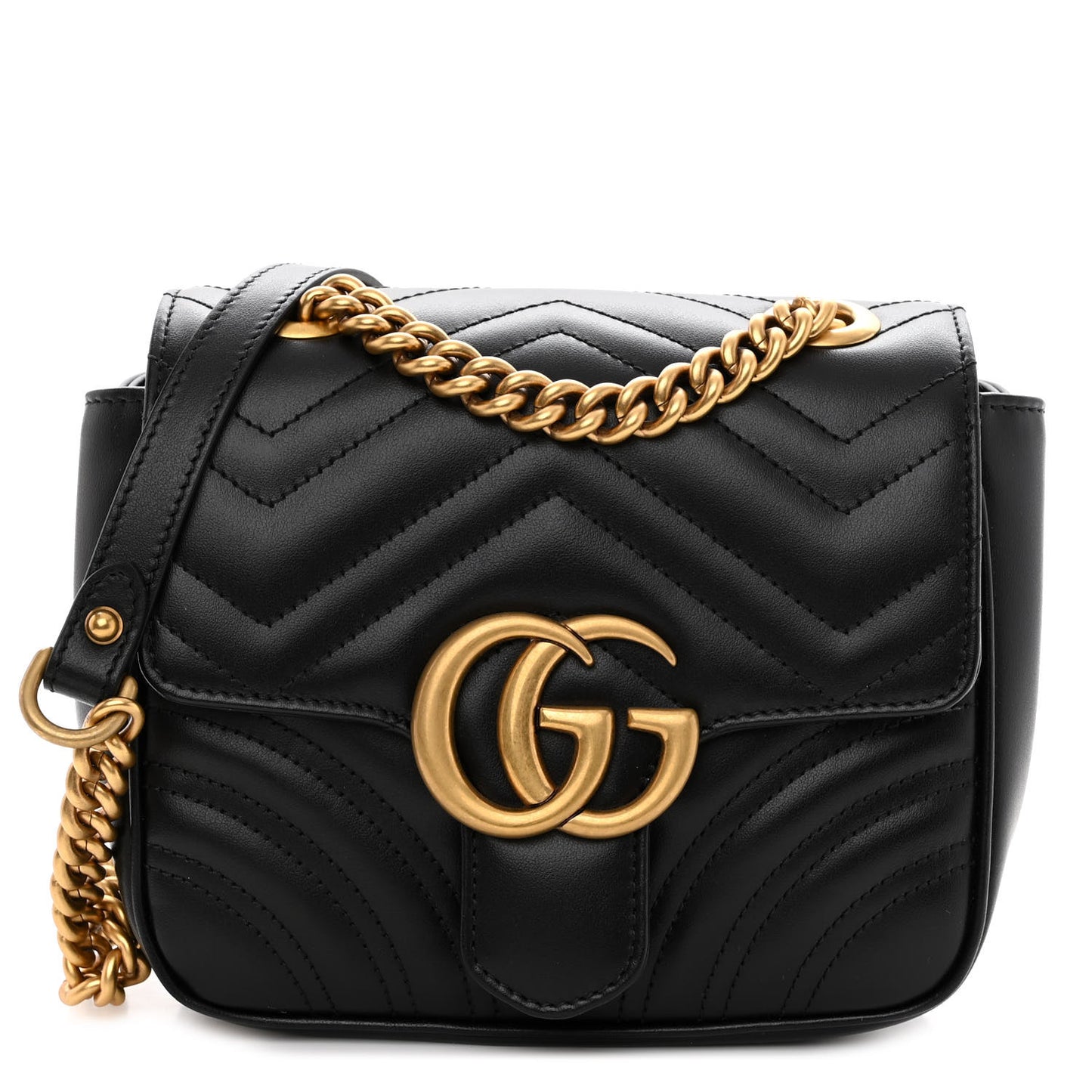 Calfskin Matelasse Mini GG Marmont Square Shoulder Bag Black