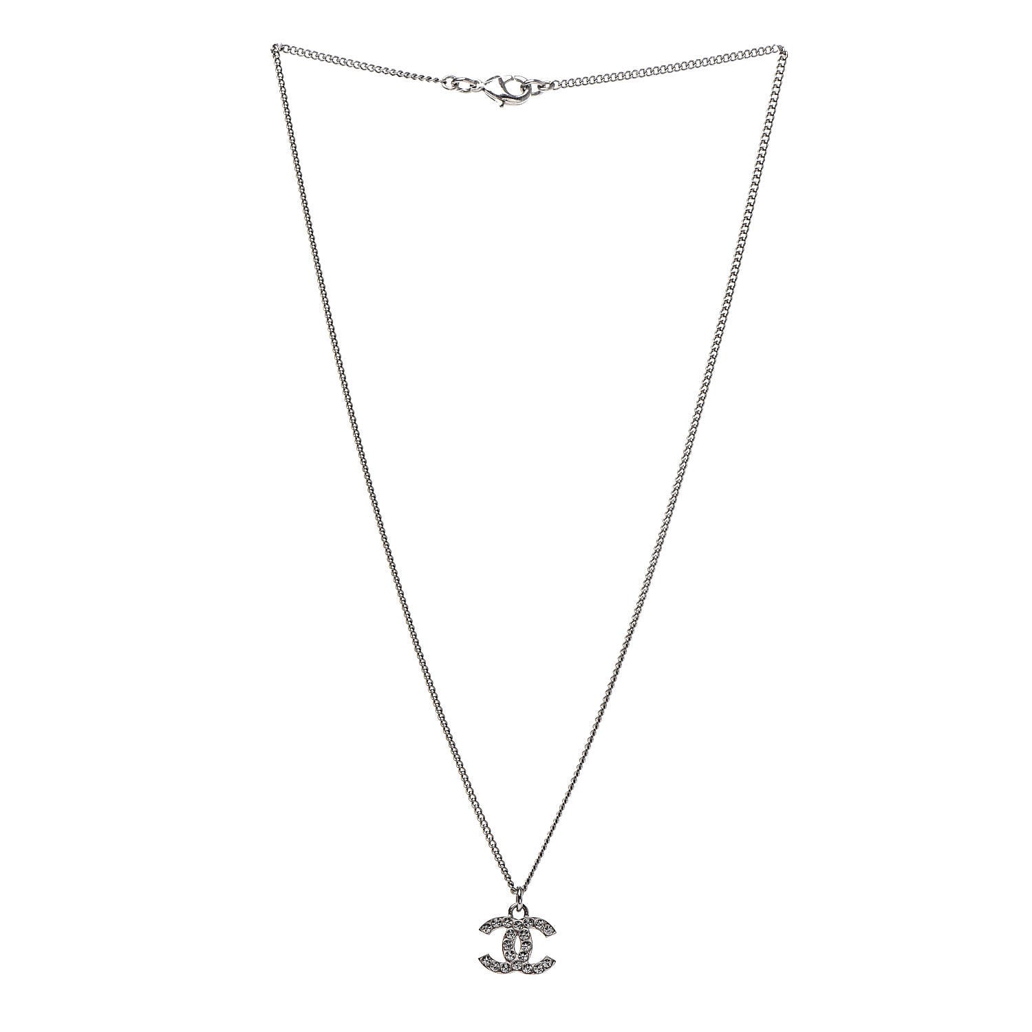 Chanel Crystal Timeless CC Necklace Silver 3 of 5
