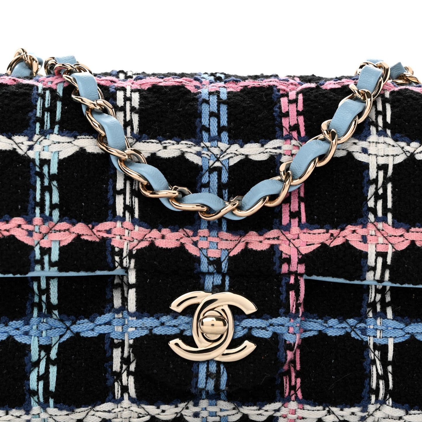 Tweed Quilted Mini Rectangular Flap Black Pink Blue Ecru