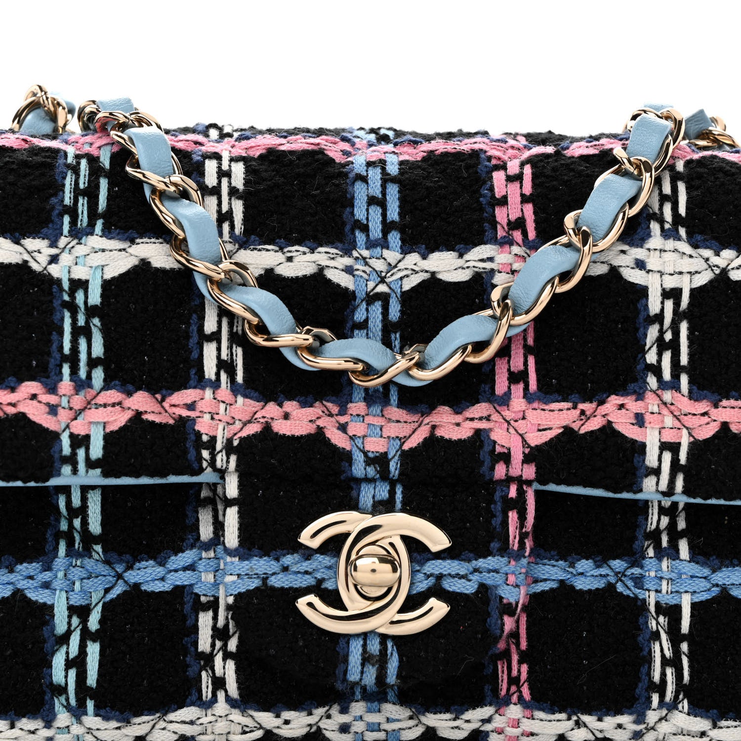Chanel Tweed Quilted Mini Rectangular Flap Black Pink Blue Ecru 9 of 11