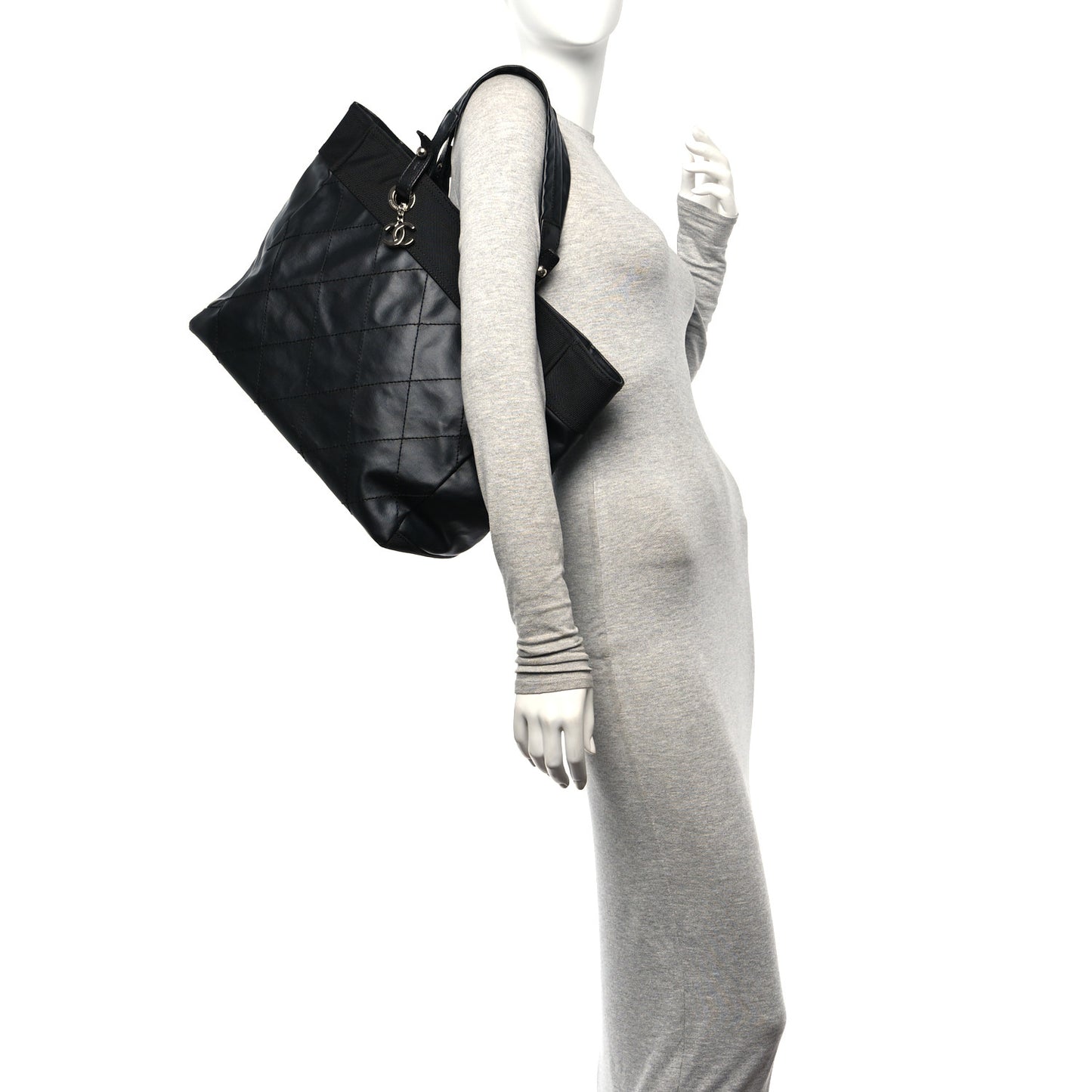 Coated Canvas Quilted Large Paris Biarritz Tote Black