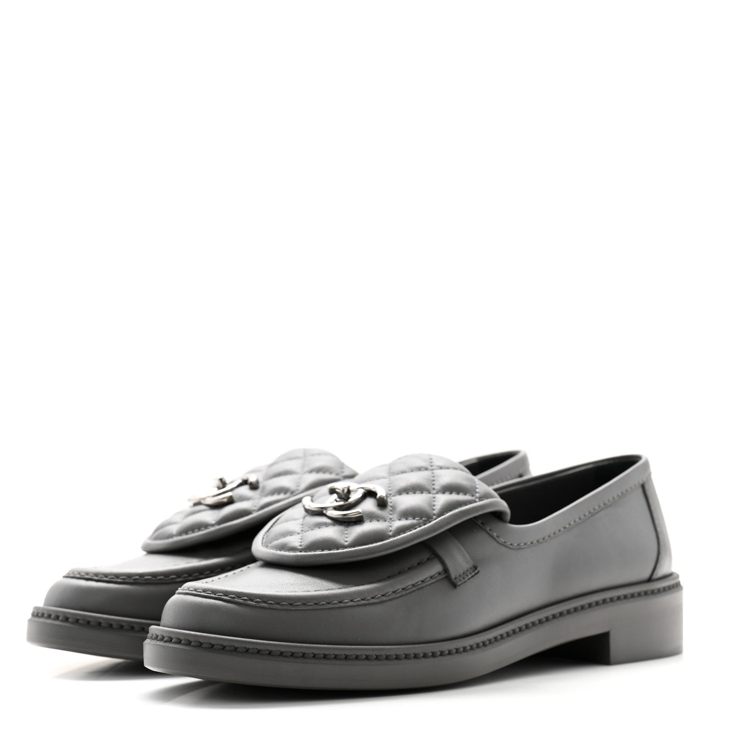 Lambskin Quilted CC Turnlock Loafers 38.5 Dark Grey