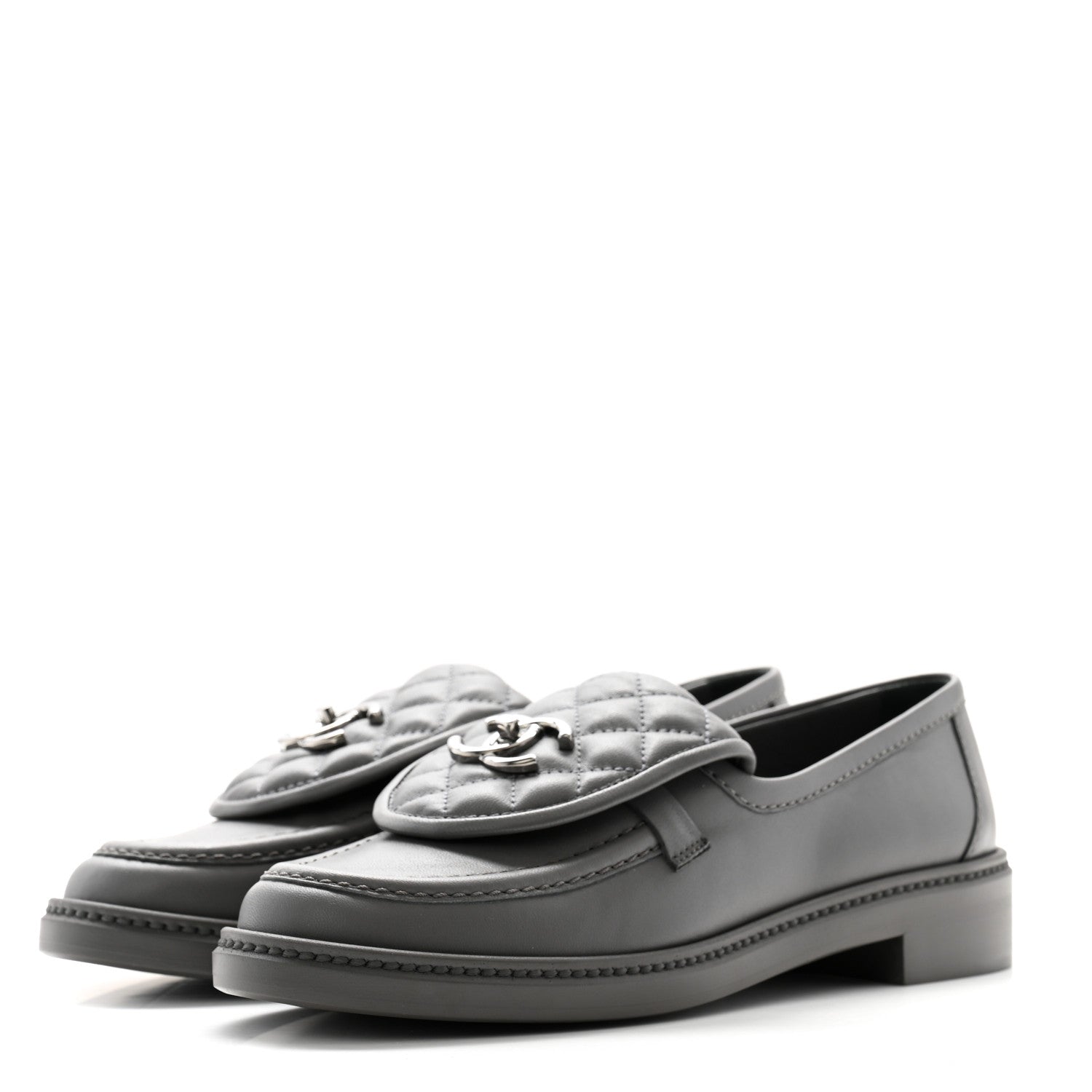 Chanel Lambskin Quilted CC Turnlock Loafers 38.5 Dark Grey 3 of 9