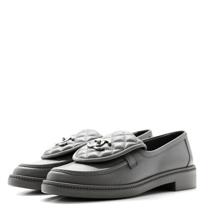 Chanel Lambskin Quilted CC Turnlock Loafers 38.5 Dark Grey 3 of 9