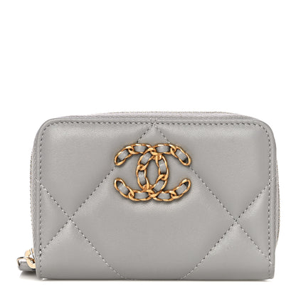 Chanel Lambskin Quilted Chanel 19 Zip Around Coin Purse Wallet Grey 1 of 10