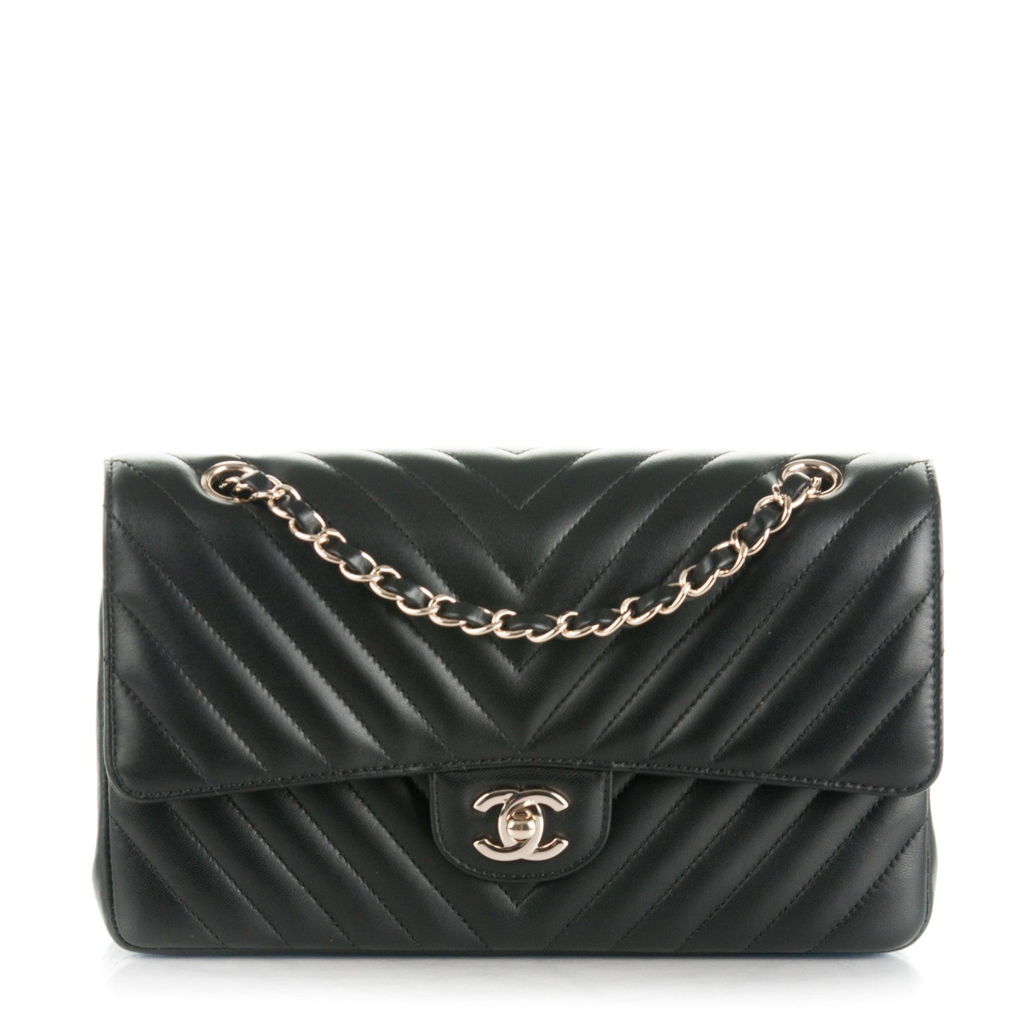 Chanel Lambskin Chevron Quilted Medium Double Flap Black 1 of 9