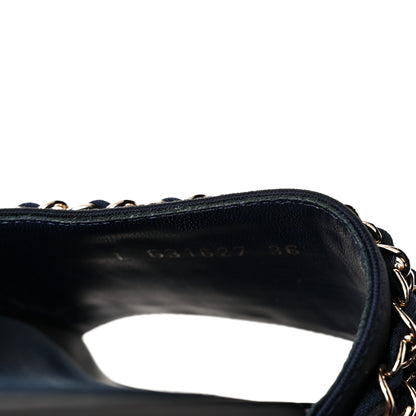 Chanel Satin Canvas Chain Slides Sandals Flats 36 Marine 8 of 9