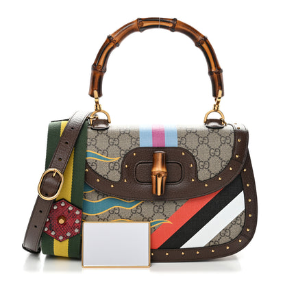 Gucci GG Supreme Monogram Studded Calfskin Centum Medium Bamboo 1947 Top Handle Bag Beige Ebony Multicolor 3 of 11