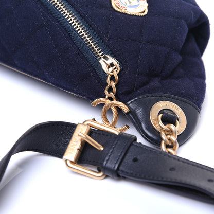 Chanel Wool Lambskin Quilted Paris Hamburg Charms Waist Bag Dark Navy 10 of 13
