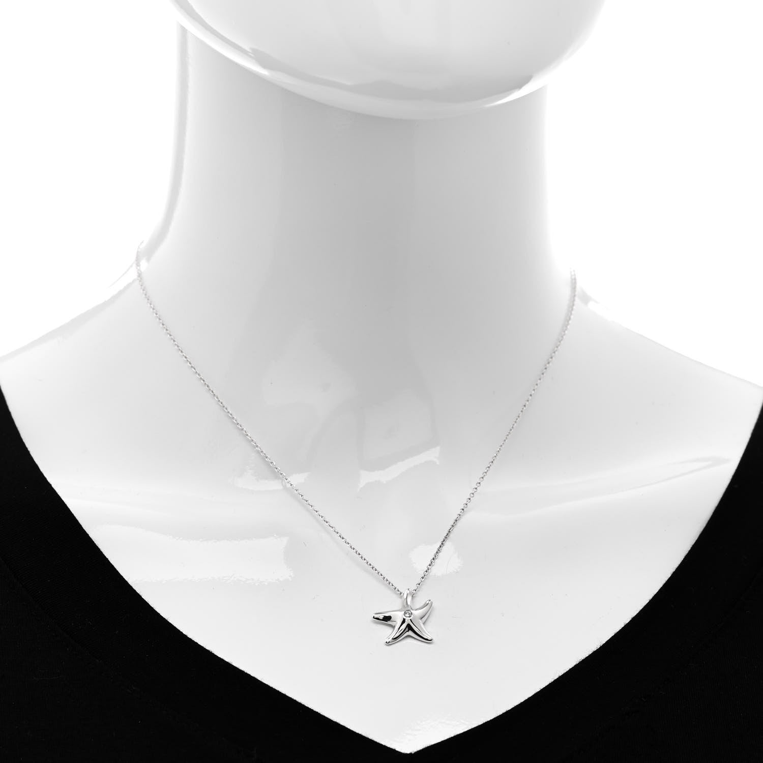Tiffany Sterling Silver Diamond 15mm Elsa Peretti Starfish Pendant Necklace 2 of 5