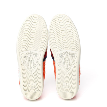 Gucci Lace Crystal Sylvie Web Flower Leaf Womens Ace Sneakers 38 Hot Orange Tan Beige 5 of 8
