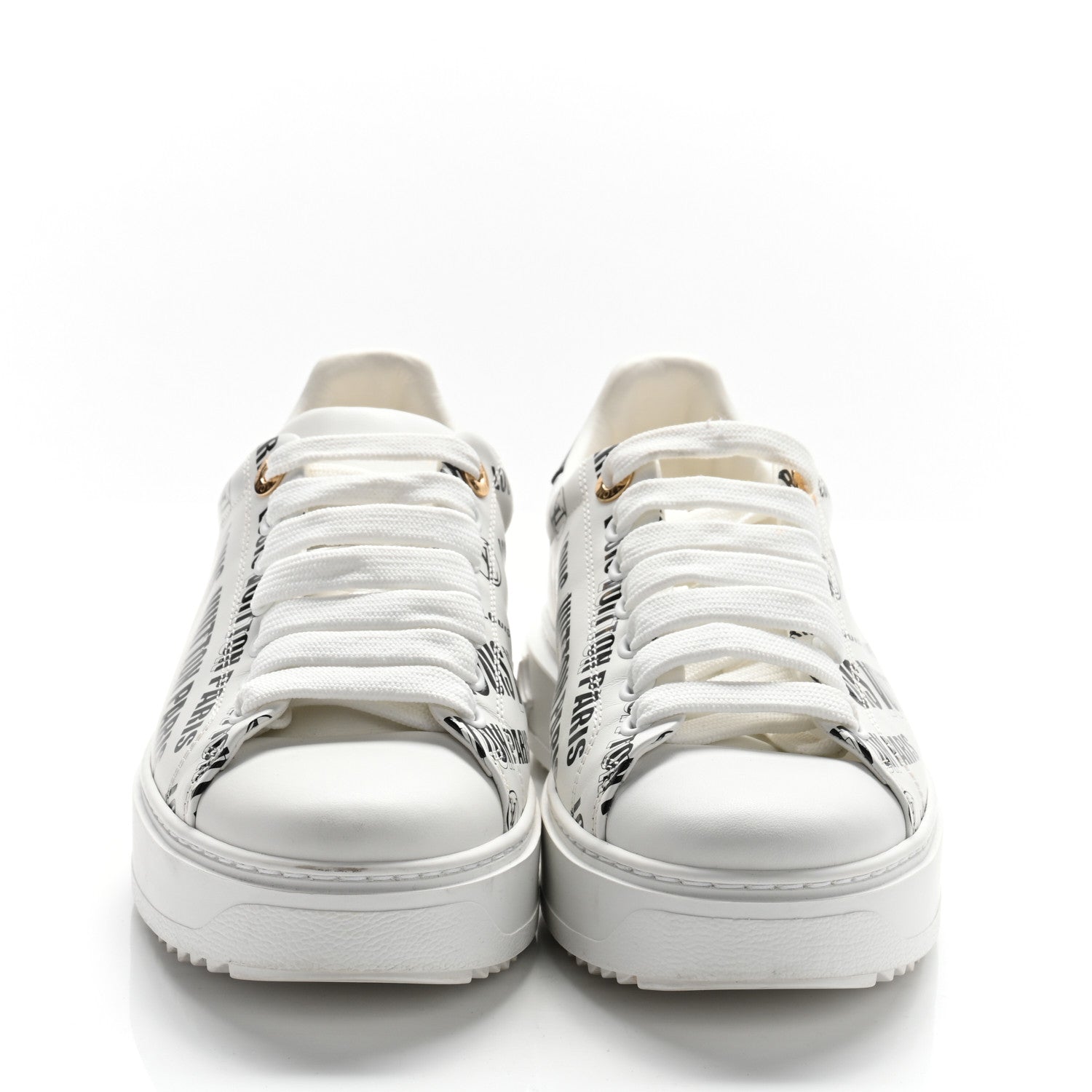 Louis Vuitton Calfskin Printed Time Out Trainer Sneakers 37 White Black 3 of 10