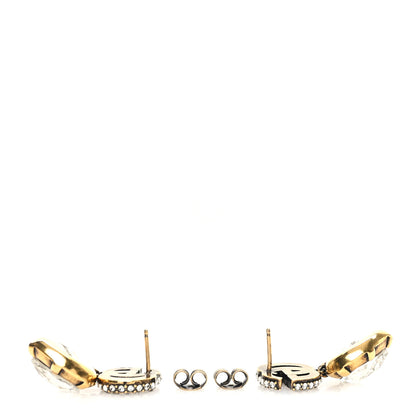 Gucci Metal Crystal Garden Heart Double G Drop Earrings Aged Gold 3 of 6