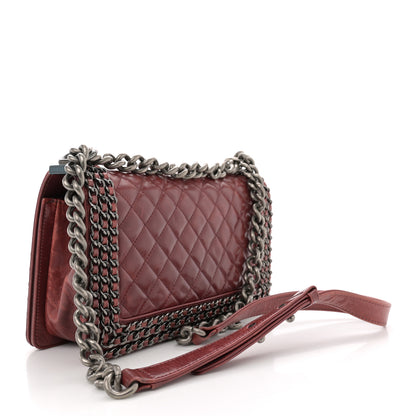 Chanel Glazed Calfskin Quilted Medium Boy Chained Flap Bordeaux 3 of 13