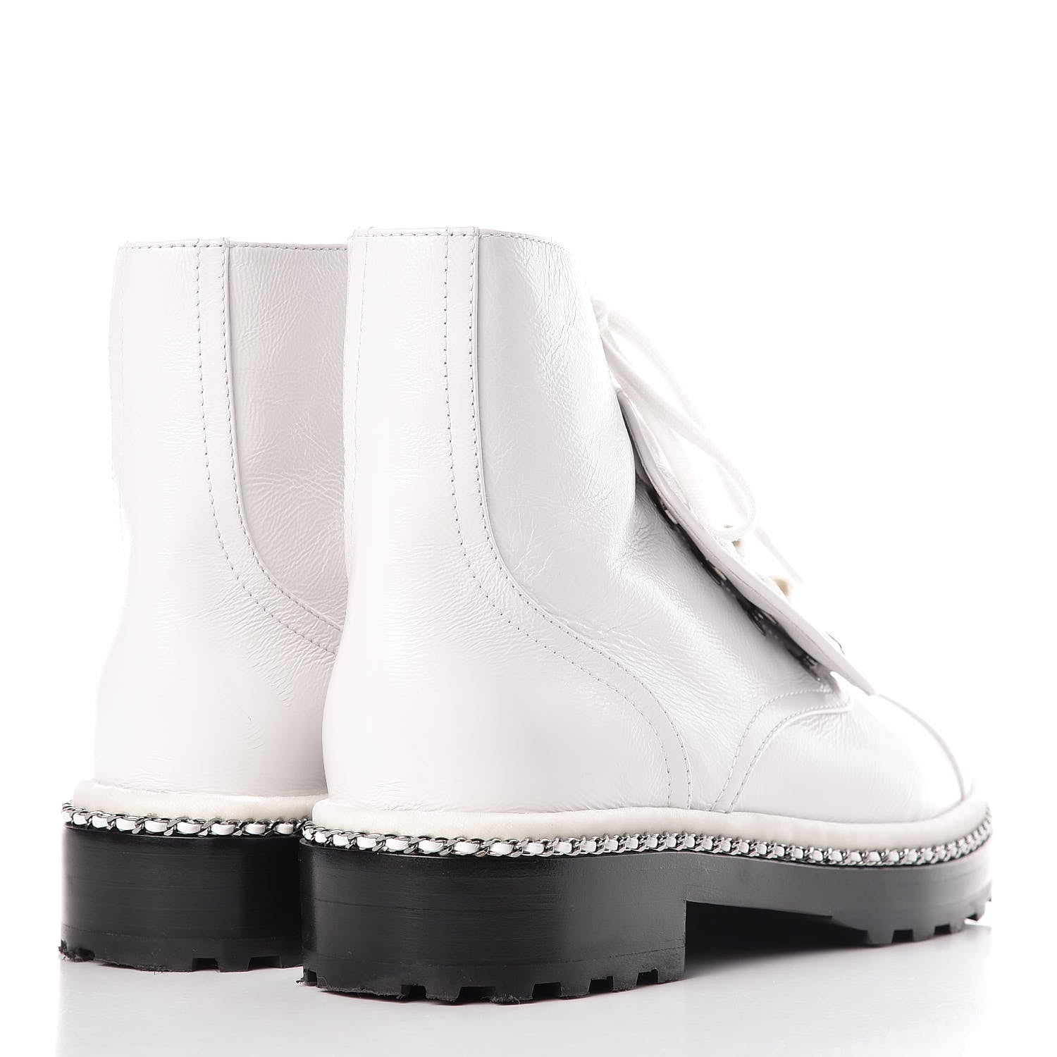 Chanel Crackled Calfskin Pearl Chain CC Combat Short Boots 40 White 4 of 16