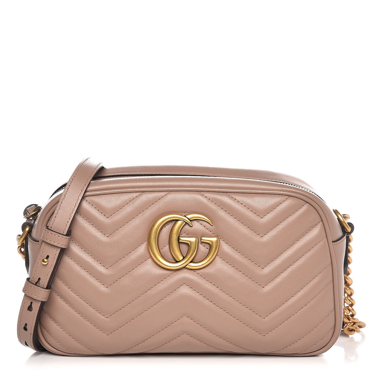 Gucci Calfskin Matelasse Small GG Marmont Chain Shoulder Bag Taupe 1 of 9