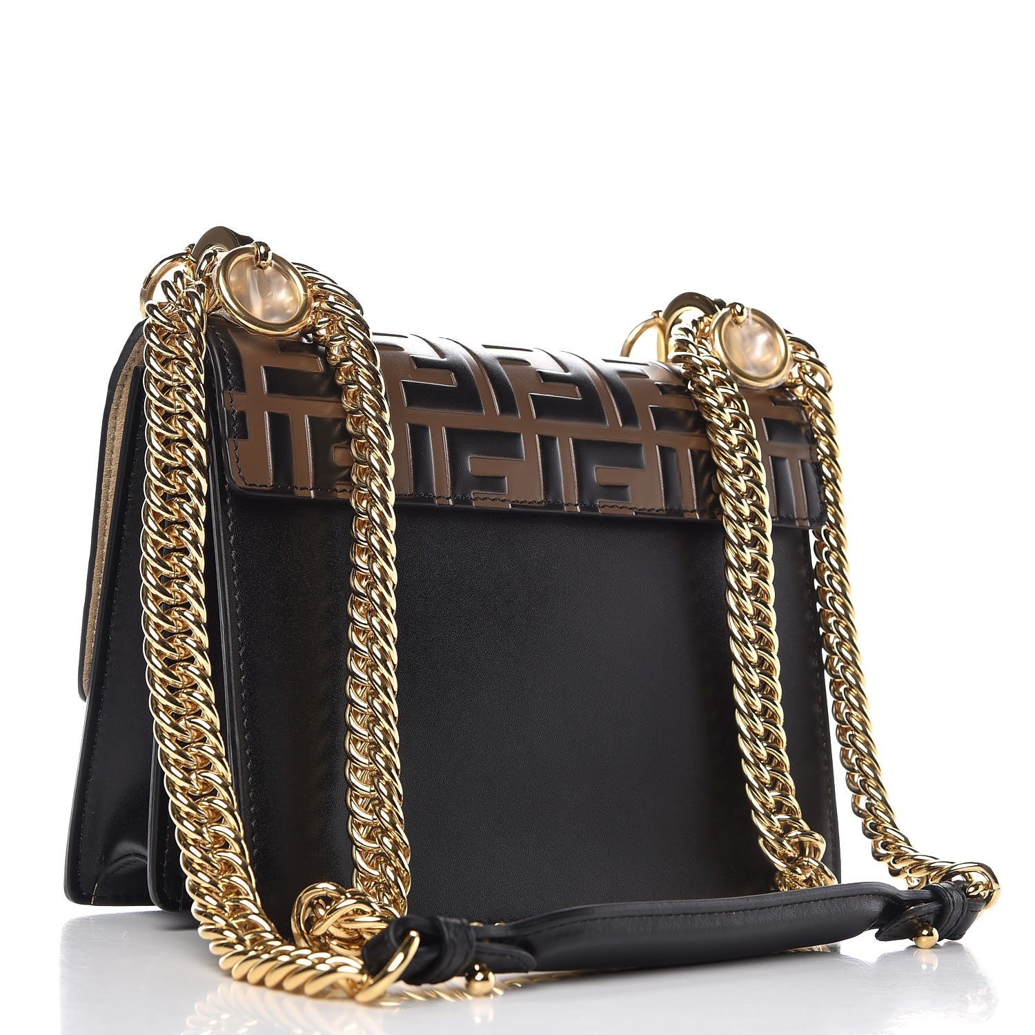 Fendi Vitello Liberty Bi-Color FF 1974 Embossed Small Kan I Shoulder Bag Black Maya 3 of 7