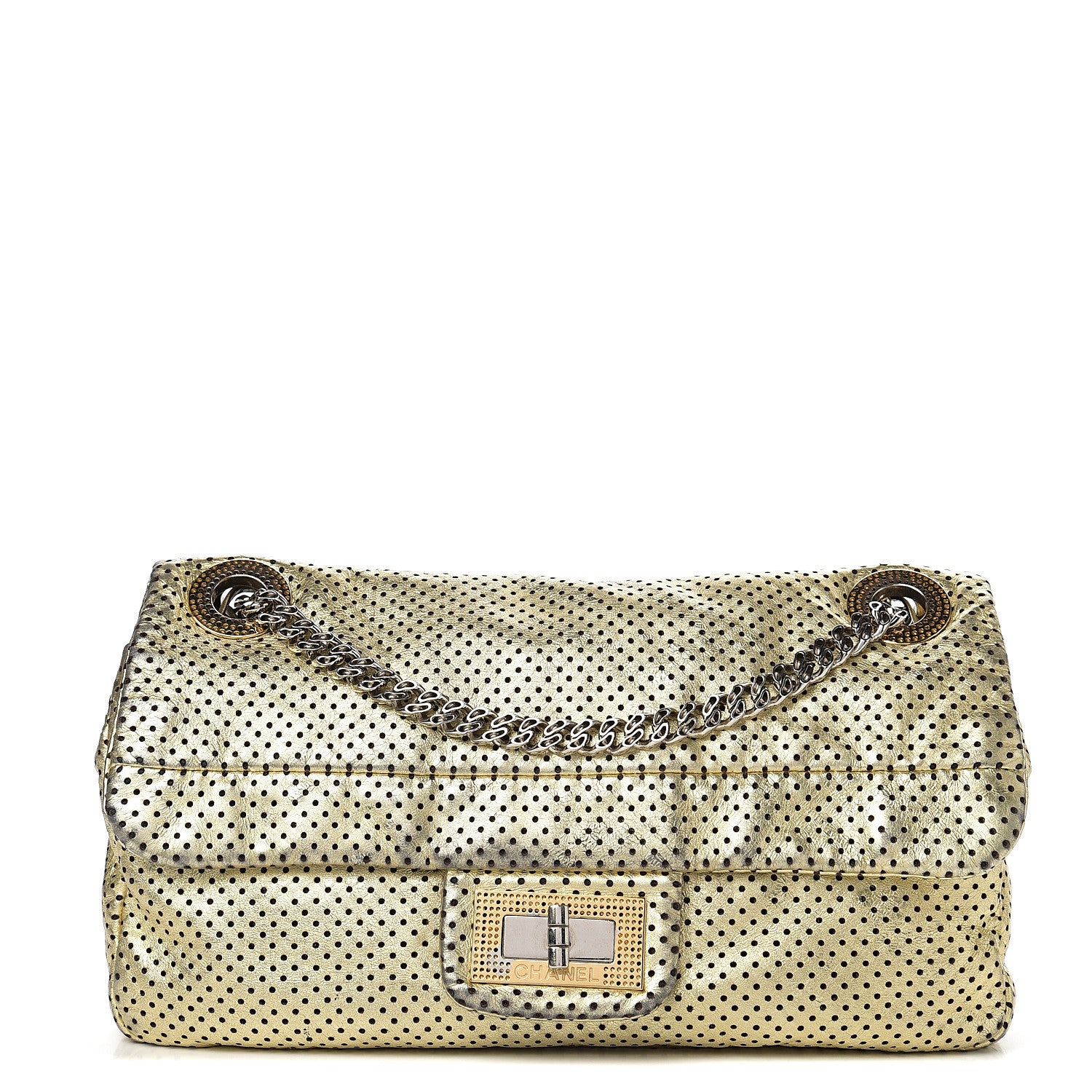 Chanel Metallic Crackled Calfskin Perforated Large Drill Flap Gold 1 of 10