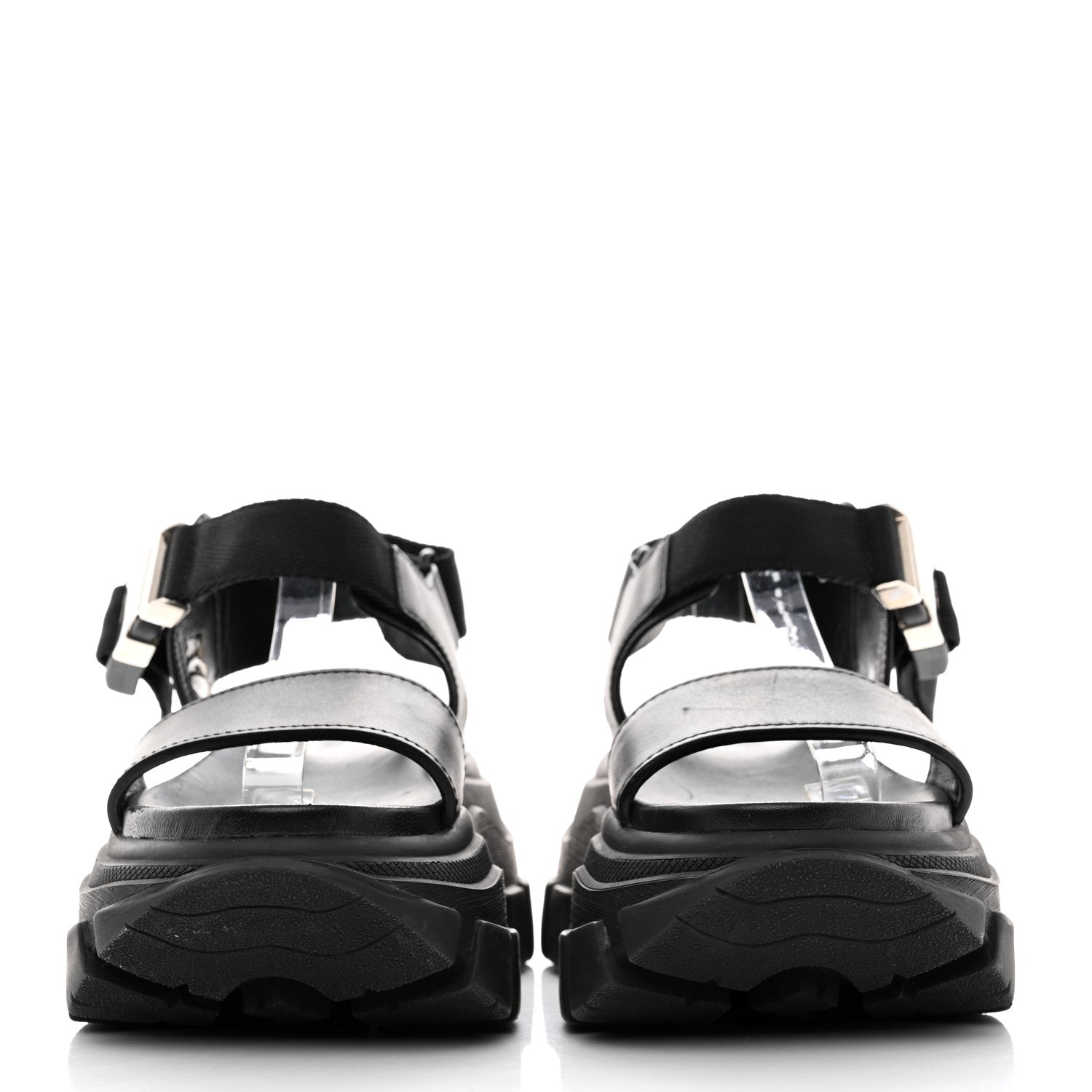 Prada Brushed Calfskin Monolith Pegasus Thunder Sandals 39 Black 2 of 8
