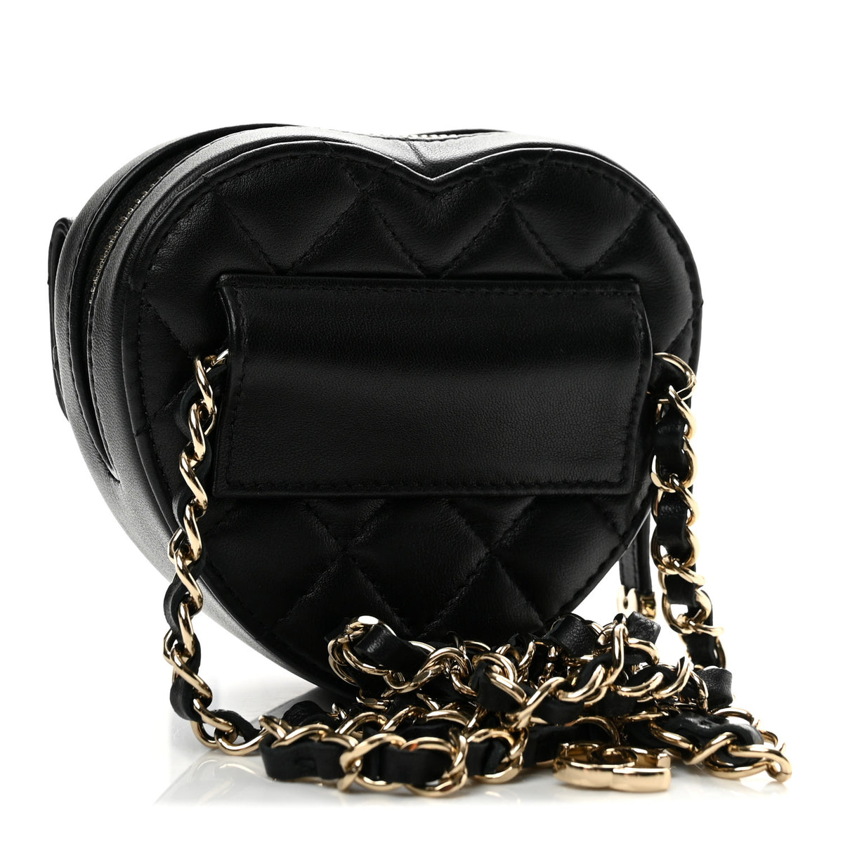 Lambskin Quilted CC In Love Heart Waist Belt Bag With Chain Black