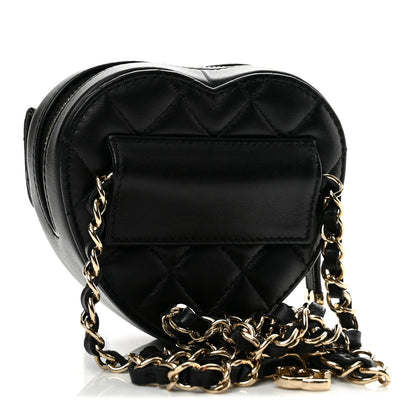 Chanel Lambskin Quilted CC In Love Heart Waist Belt Bag With Chain Black 3 of 12