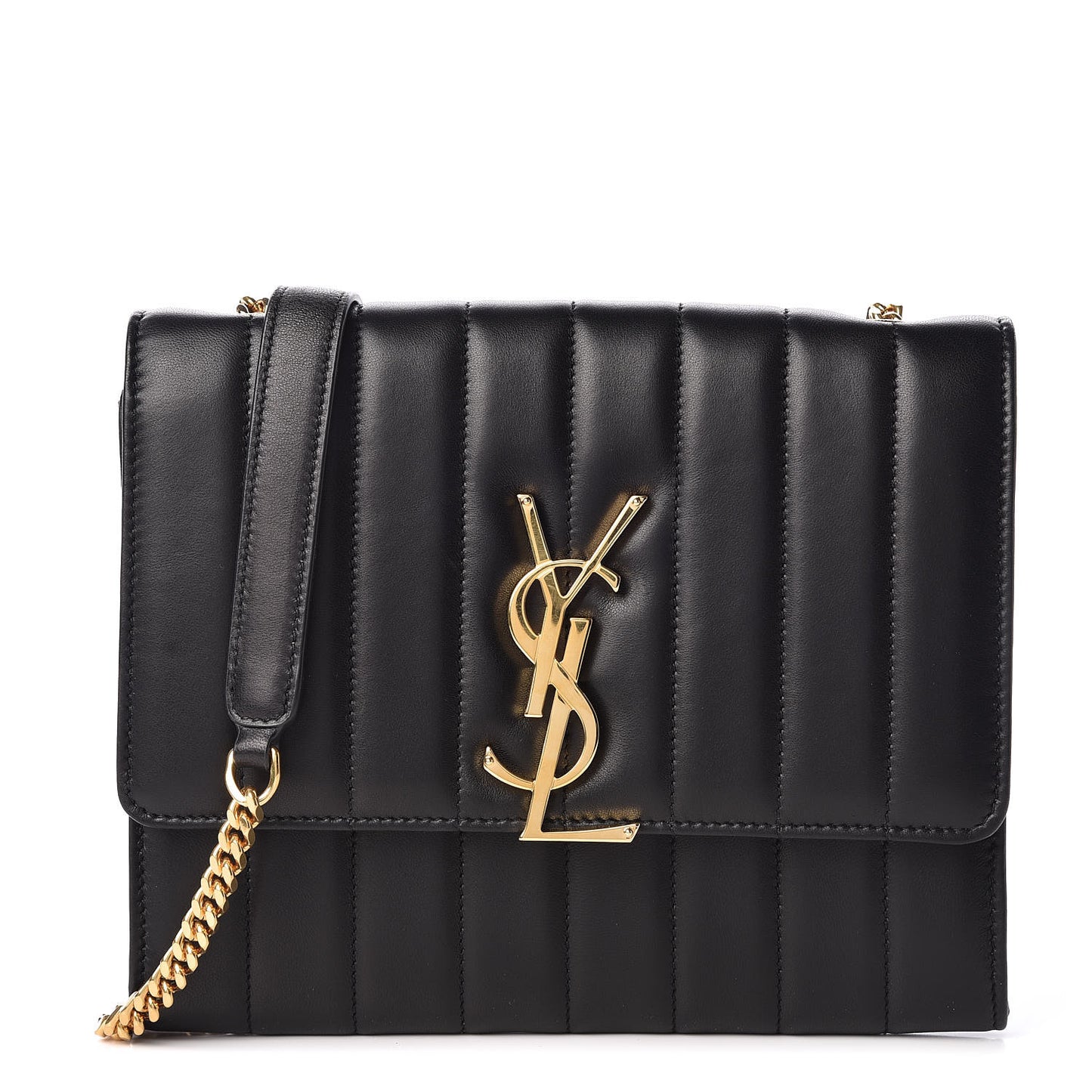 Lambskin Matelasse Monogram Vicky Chain Wallet Black