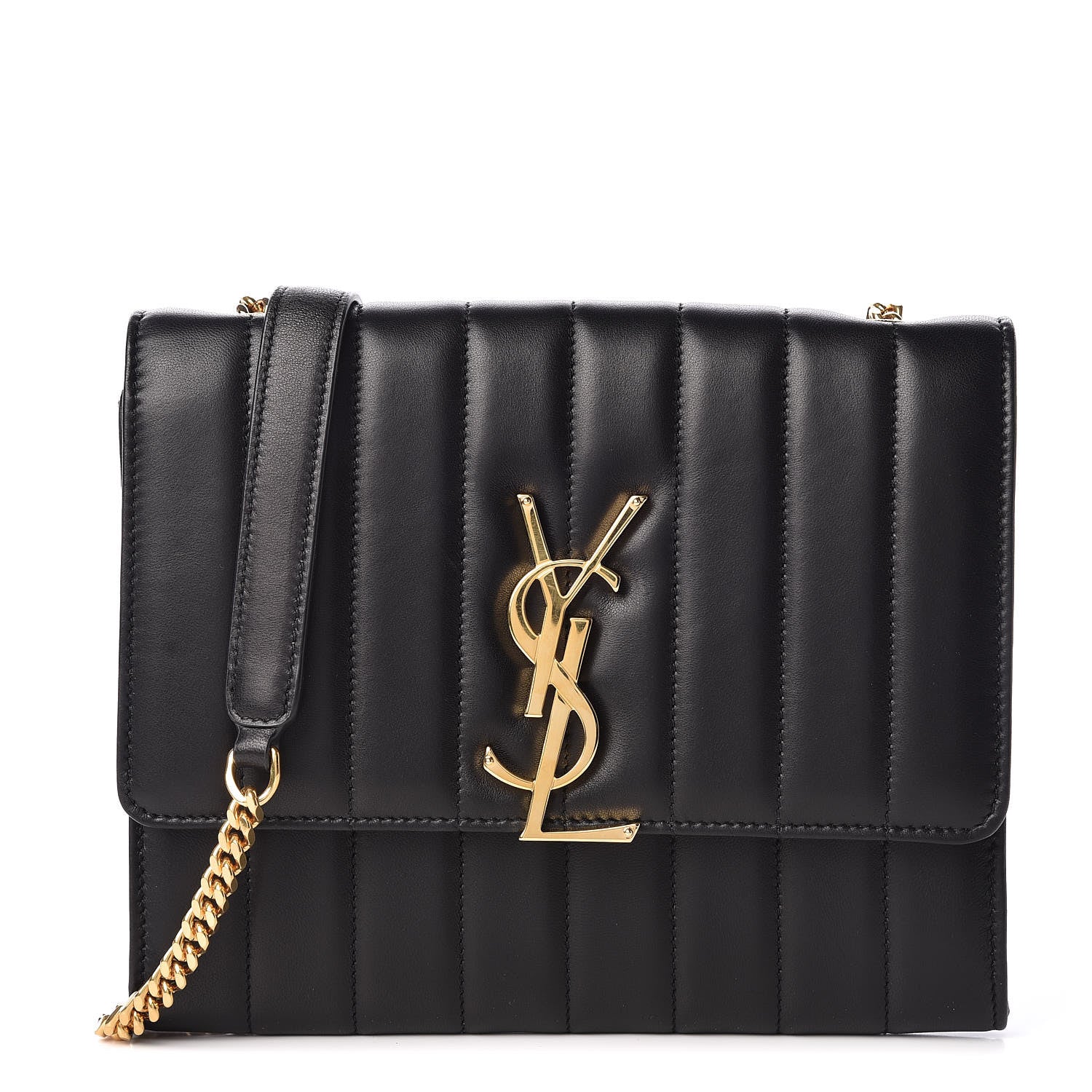 Saint Laurent Lambskin Matelasse Monogram Vicky Chain Wallet Black 1 of 10
