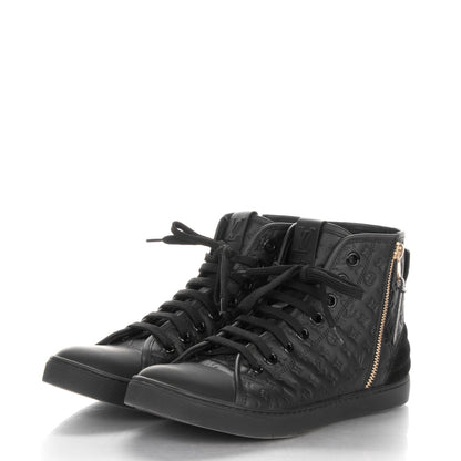 Louis Vuitton Calfskin Embossed Monogram Punchy High Top Sneakers 39 Black 3 of 8