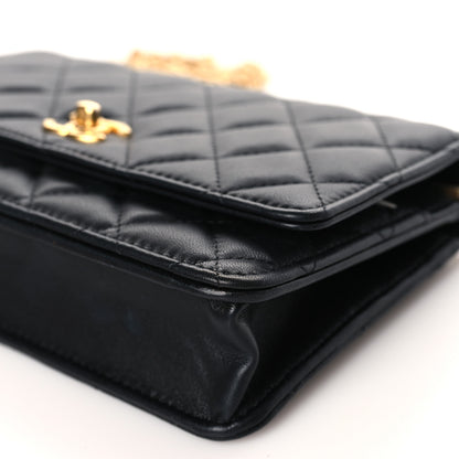 Chanel Lambskin Quilted Sweet Camellia Wallet on Chain WOC Black 10 of 11