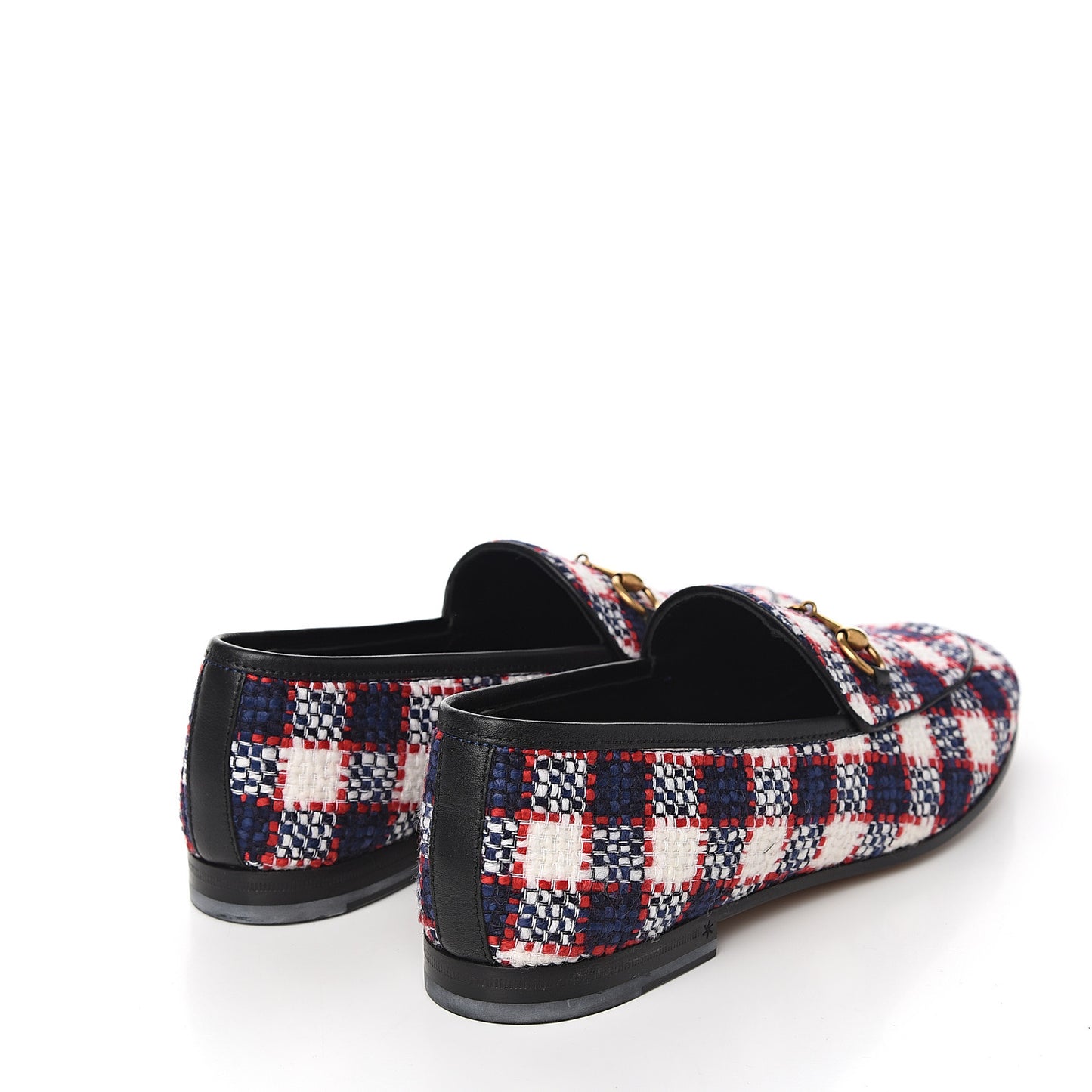 Vintage Tweed Check Horsebit Womens Jordaan Loafers 39.5 White Hibiscus Red Marine