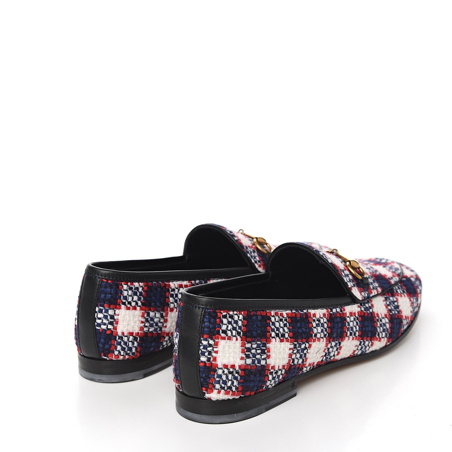 Gucci Vintage Tweed Check Horsebit Womens Jordaan Loafers 39.5 White Hibiscus Red Marine 4 of 9