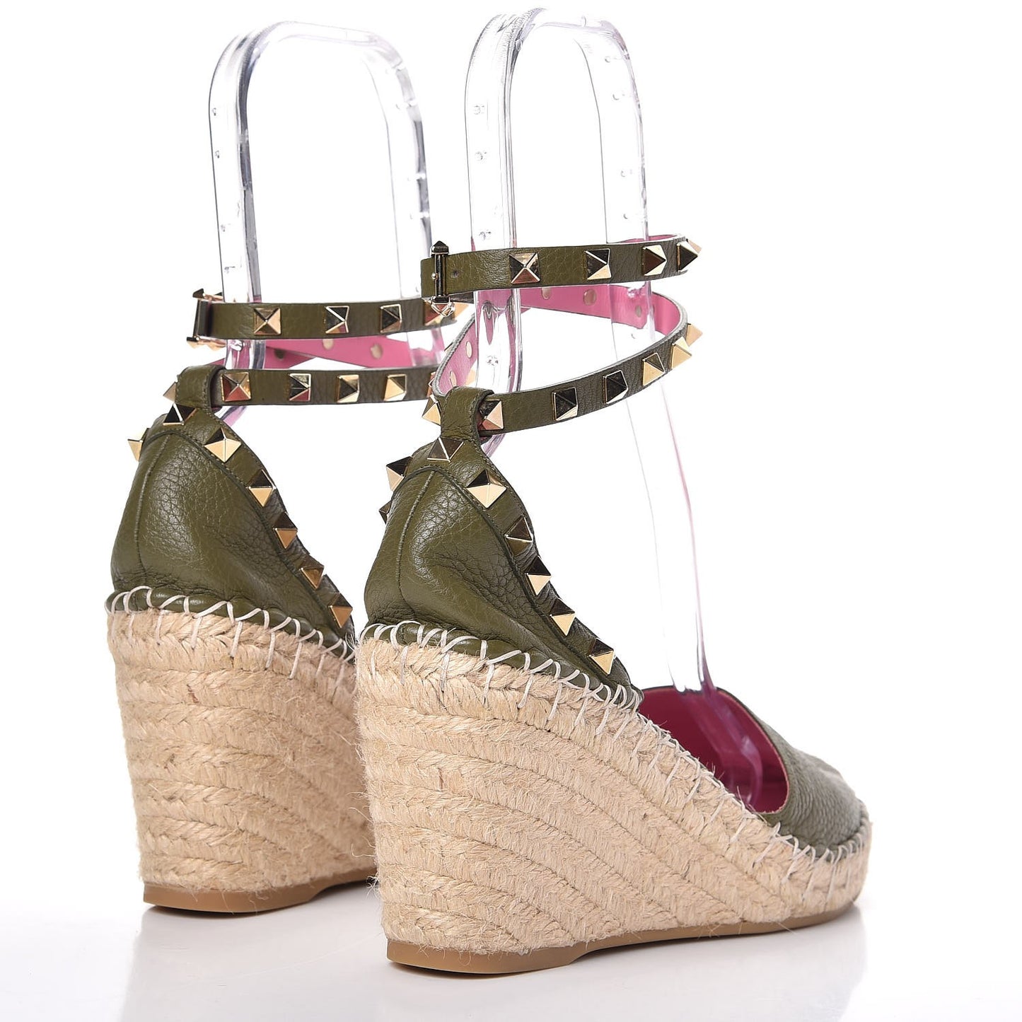 Grained Calfskin Rockstud Ankle Wrap Espadrille 15/85mm Wedges 40 Oasis