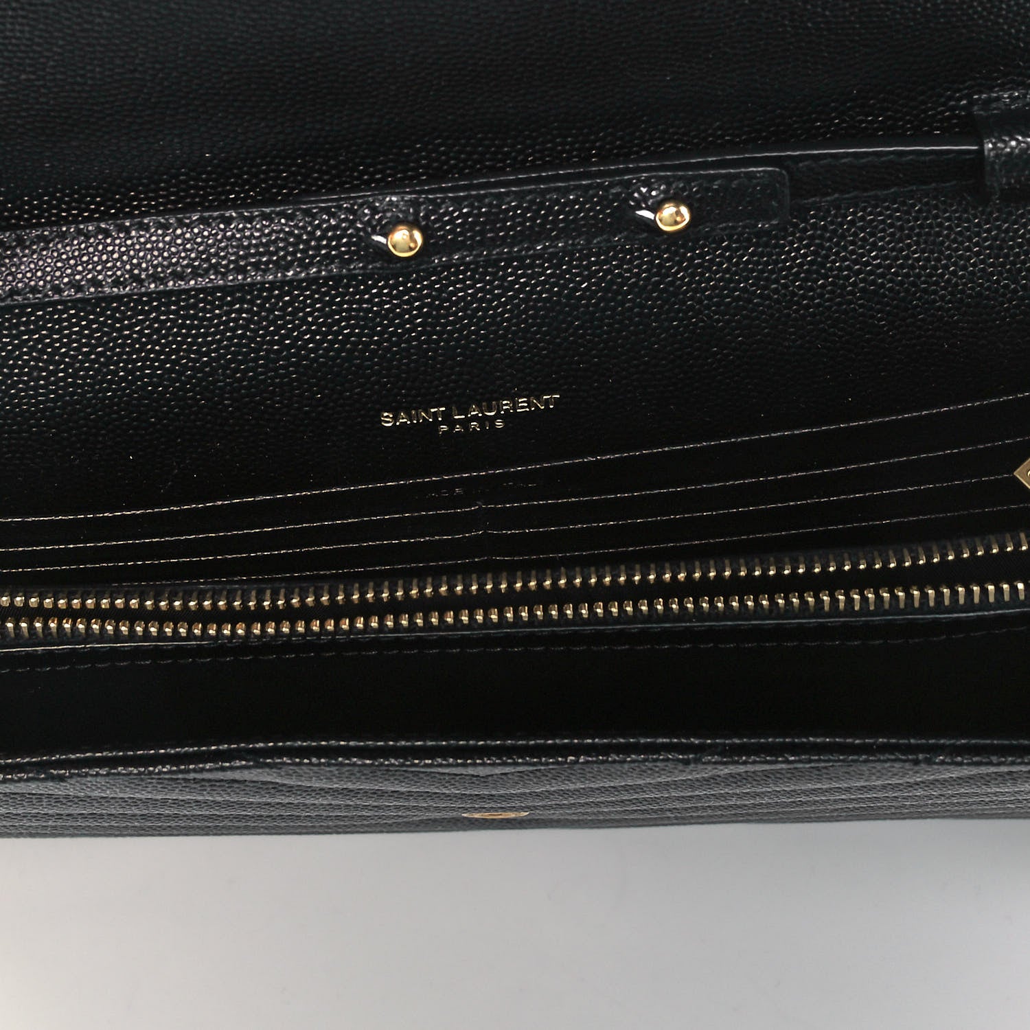 Saint Laurent Grain De Poudre Matelasse Chevron Monogram Chain Wallet Black 2 of 8