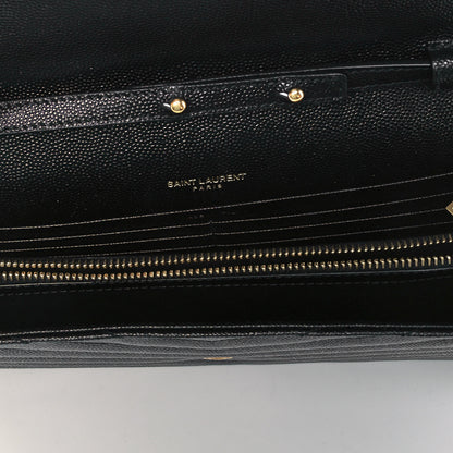 Saint Laurent Grain De Poudre Matelasse Chevron Monogram Chain Wallet Black 2 of 8